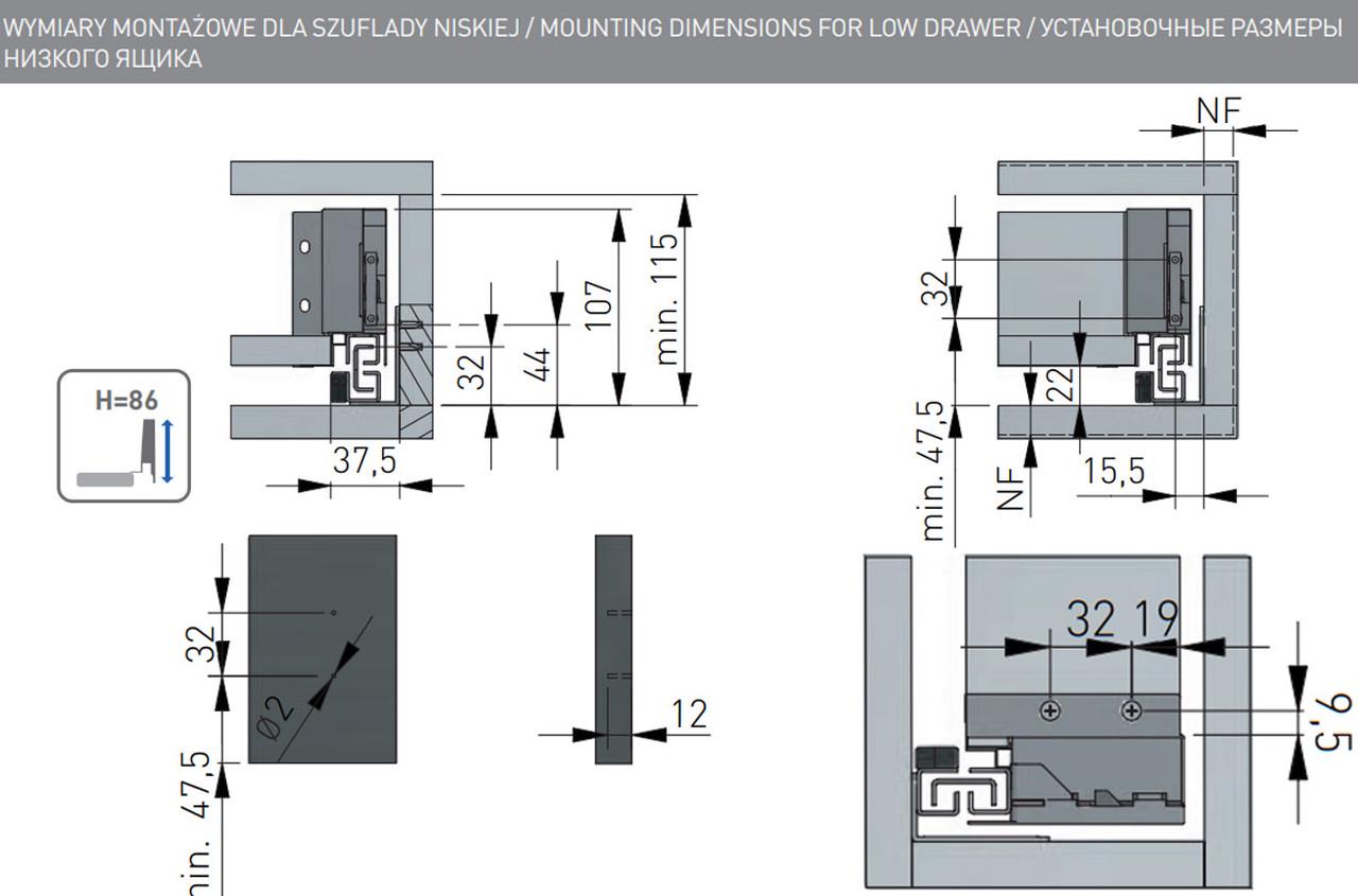 Висувна шухляда Axis Pro средній-B L 350 мм H 120 мм Графіт (PB-AXISPRO-KPL350B) - фото 6