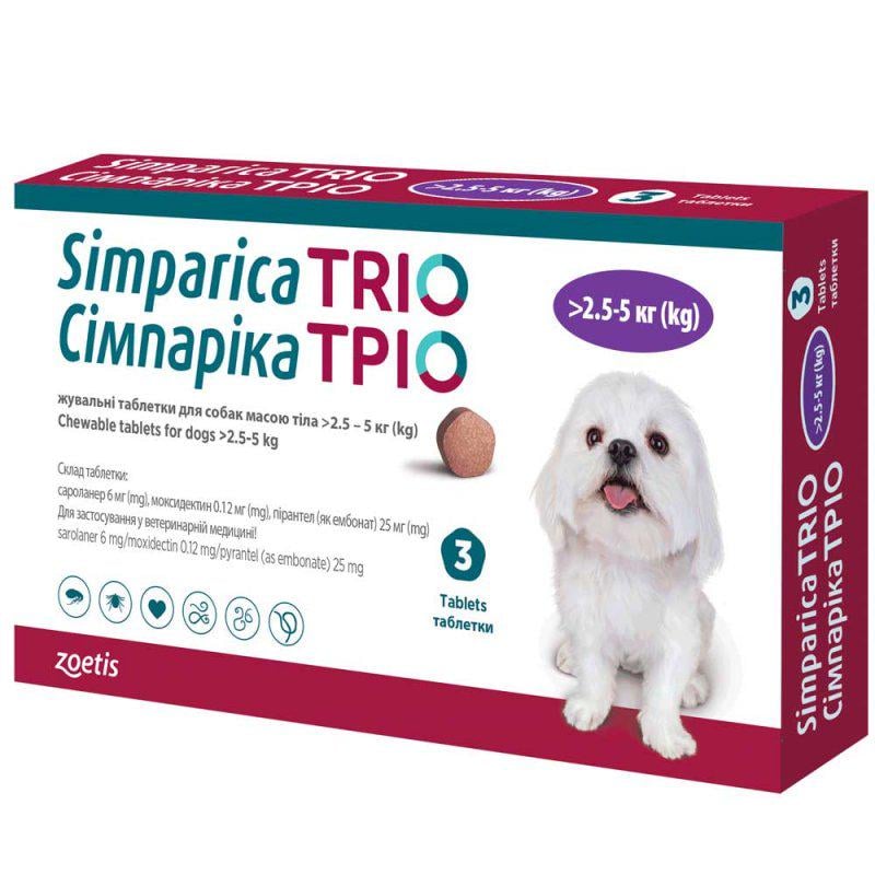 Таблетки для собак Simparica TRIO от блох/клещей/гельминтов от 2,5 до 5 кг (1583090132) Таблетки для собак Simparica TRIO от блох/клещей/гельминтов от 2,5 до 5 кг (1583090132)