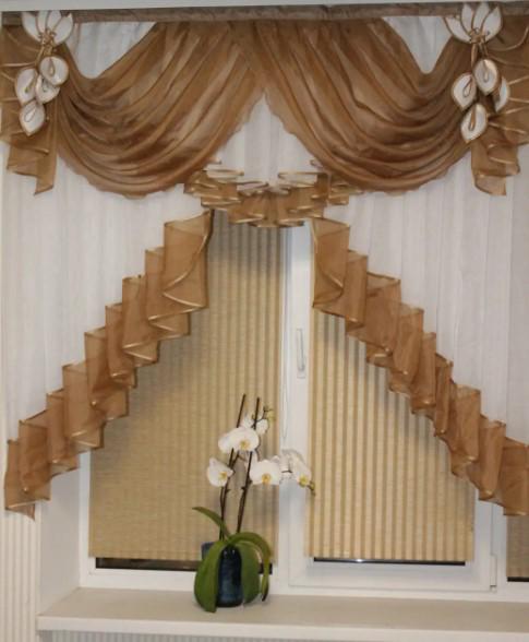 Ламбрекен на карниз шифон 2 м Коричневый (147)