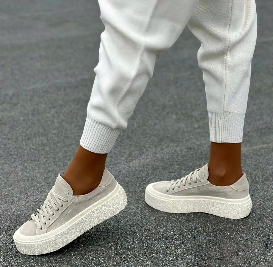 Кеды женские на платформе замшевые на шнуровке р. 36 23,5 см Бежевый (55655) - фото 6 Кеды женские на платформе замшевые на шнуровке р. 36 23,5 см Бежевый (55655) - фото 6