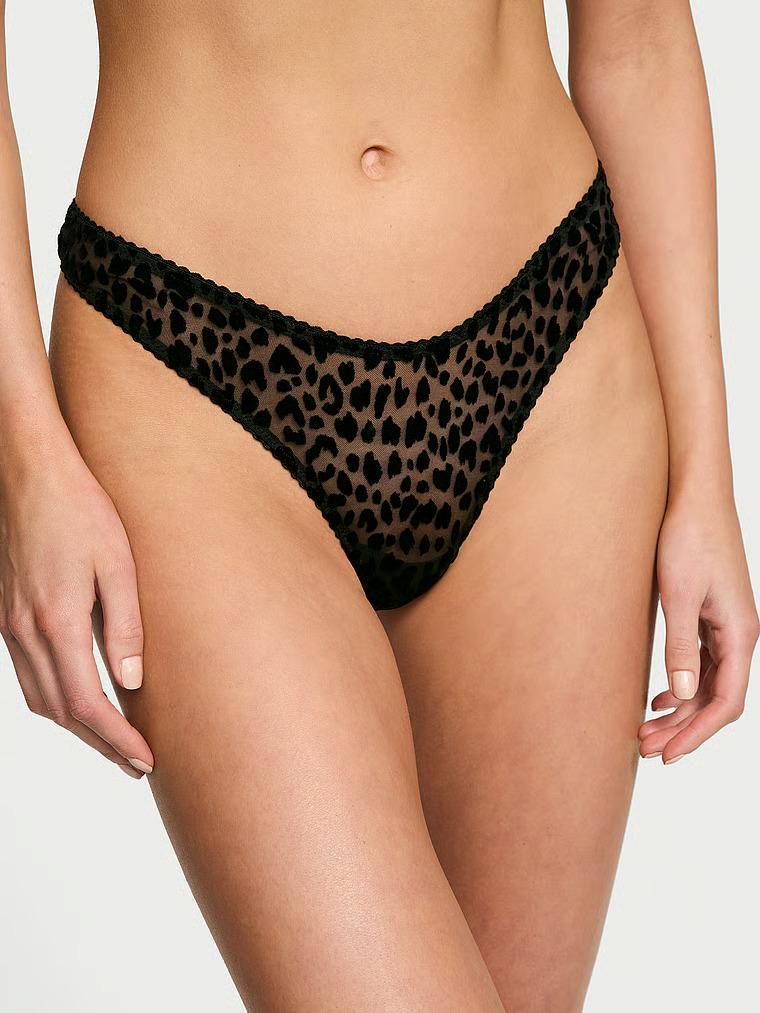 Трусики стринги Victoria's SecretVery Sexy Flocked Leopard High-Leg Thong Panty M Черный (27025572)