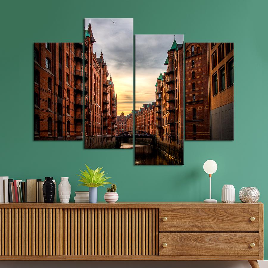 Картина город Красные здания на берегу канала вв Гамбурге 89x56 см (A749-4)