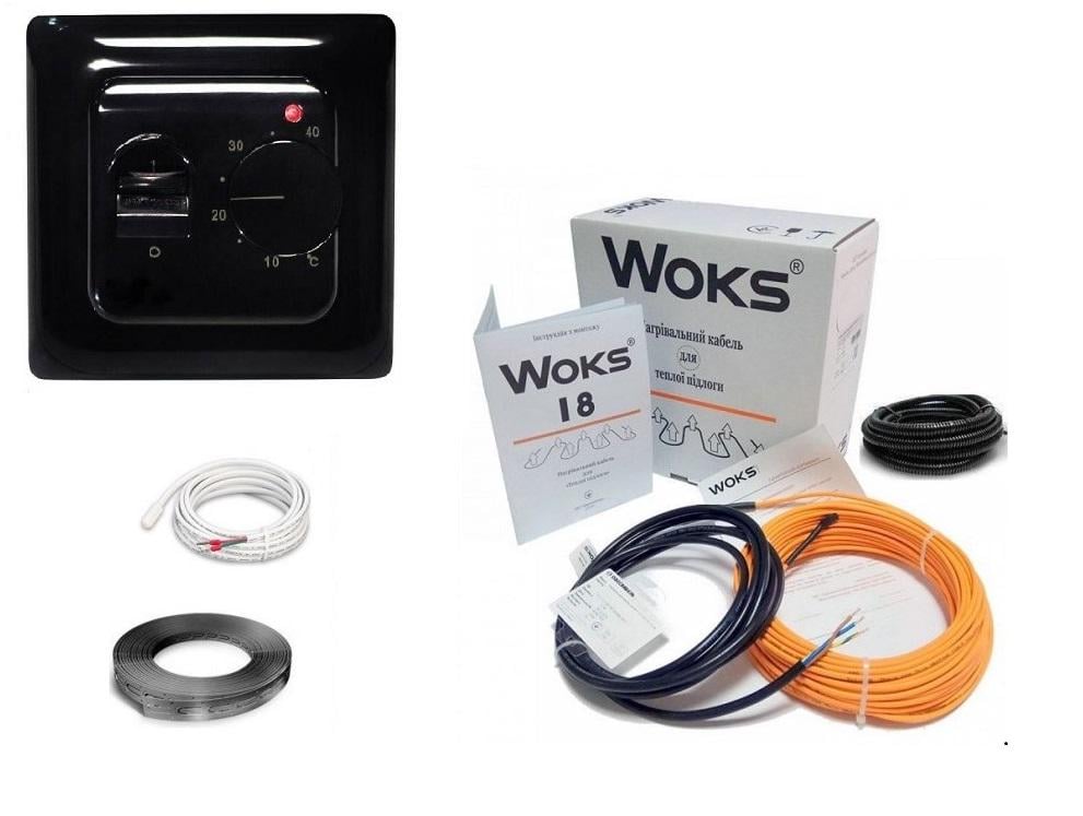 Кабель двухжильный нагревательный Woks 18 Вт/м 6-7,5 м2 1100 Вт 60 м с черным механическим терморегулятором (14653861)