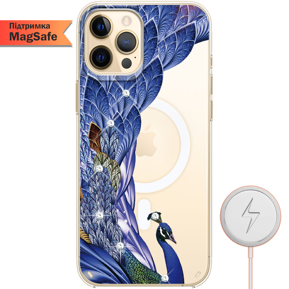 Чохол Boxface iPhone 12 Pro Max Павич зі стразами Прозорий силікон з підтримкою MageSafe (41085-rs7-41499)