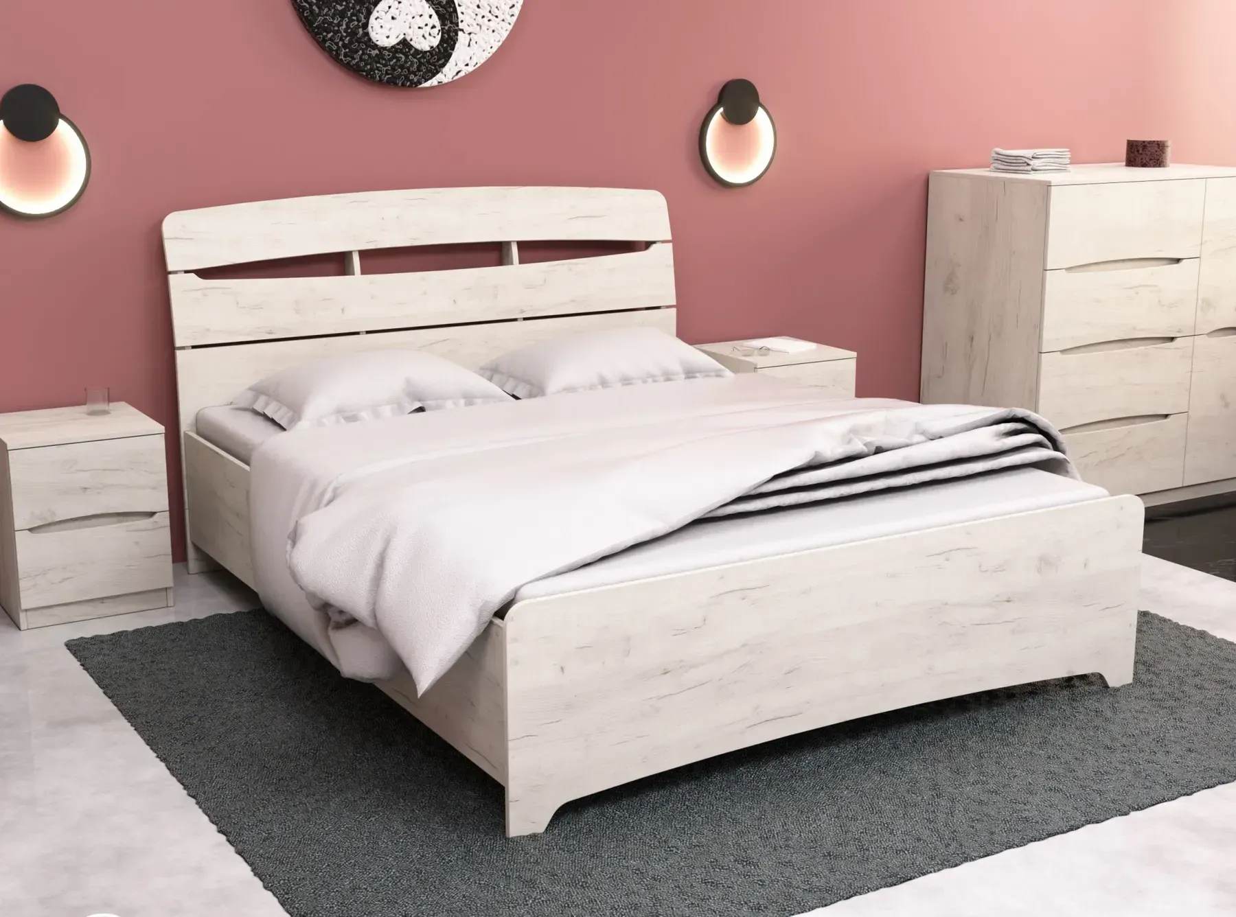 Кровать двуспальная Kontinent DELTA 140x200 см Дуб Крафт Белый (56191763)