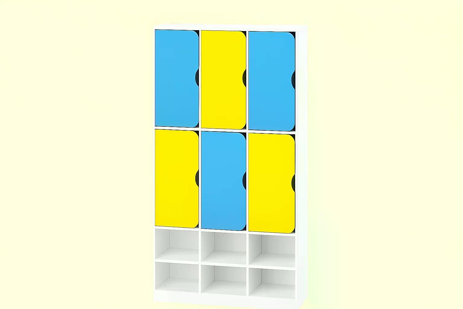 Шкаф для одежды DS-54 6-секций на металлических регулируемых опорах Желтый/Голубой
