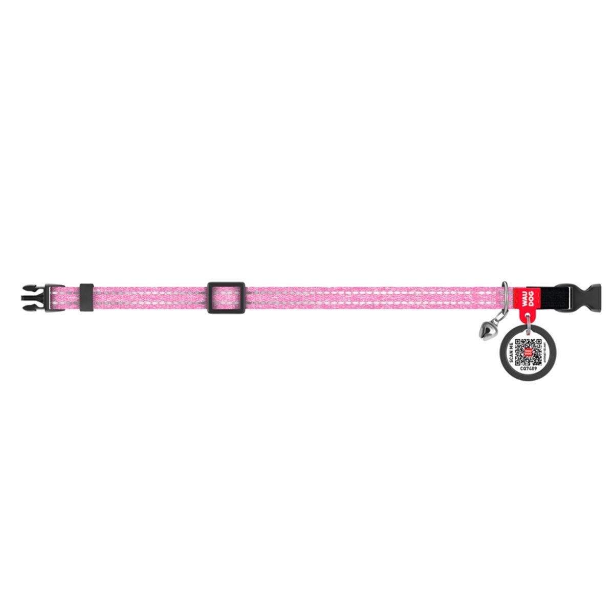 Ошейник для кошек Waudog Re-cotton с QR паспортом/светоотражающим/пластиковым фастексом XS 10 мм х 20-30 см Розовый (16427 Col)
