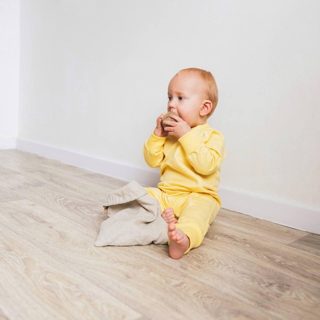 Ромпер детский из двунитки на молнии 86 см Светло-лимонный (2685777231)