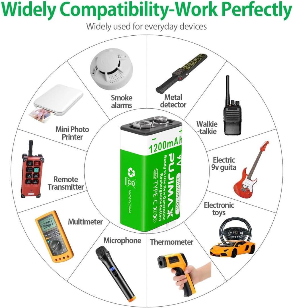 Акумулятор Крона Pujimax 6F22/6LR61 з Type-C Li-Ion 9V 1200 mAh (2575993158) - фото 2 Акумулятор Крона Pujimax 6F22/6LR61 з Type-C Li-Ion 9V 1200 mAh (2575993158) - фото 2