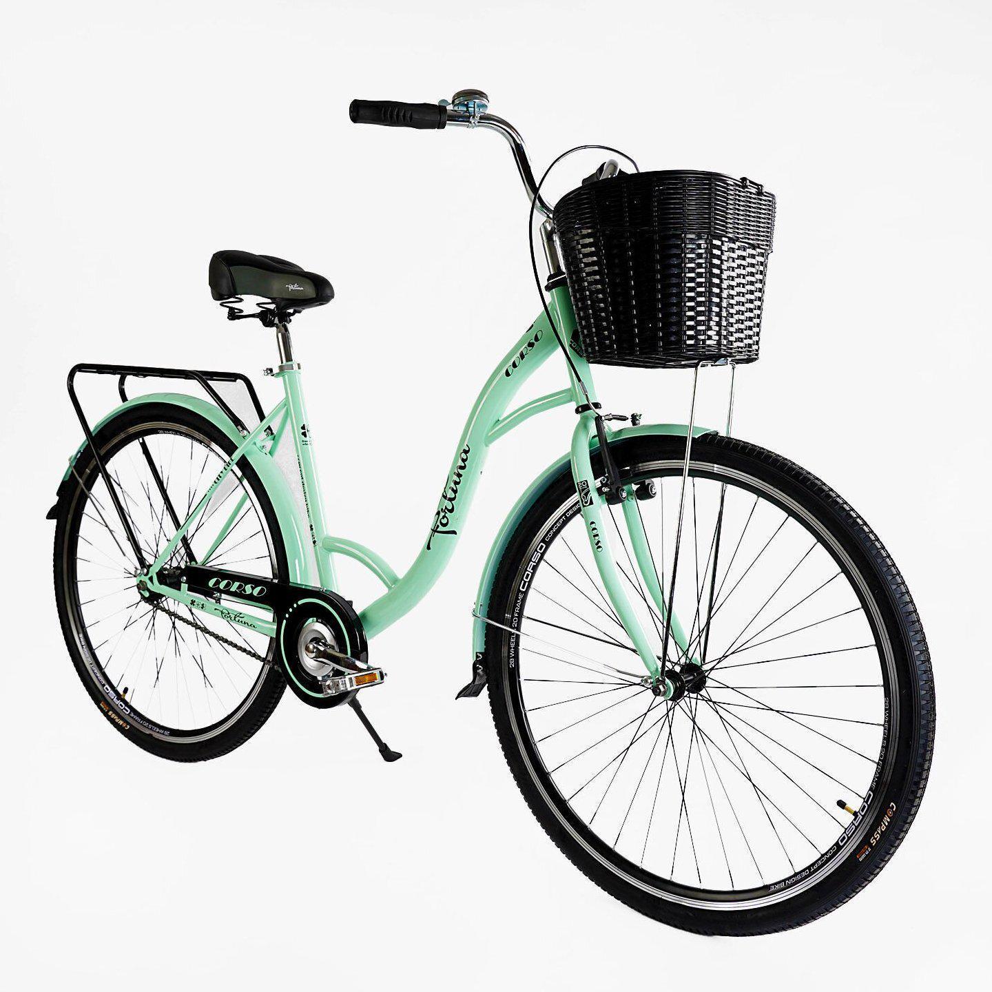 Велосипед городской Corso Fortuna с корзиной и багажником рама 20"/28" Бирюзовый - фото 2 Велосипед городской Corso Fortuna с корзиной и багажником рама 20"/28" Бирюзовый - фото 2