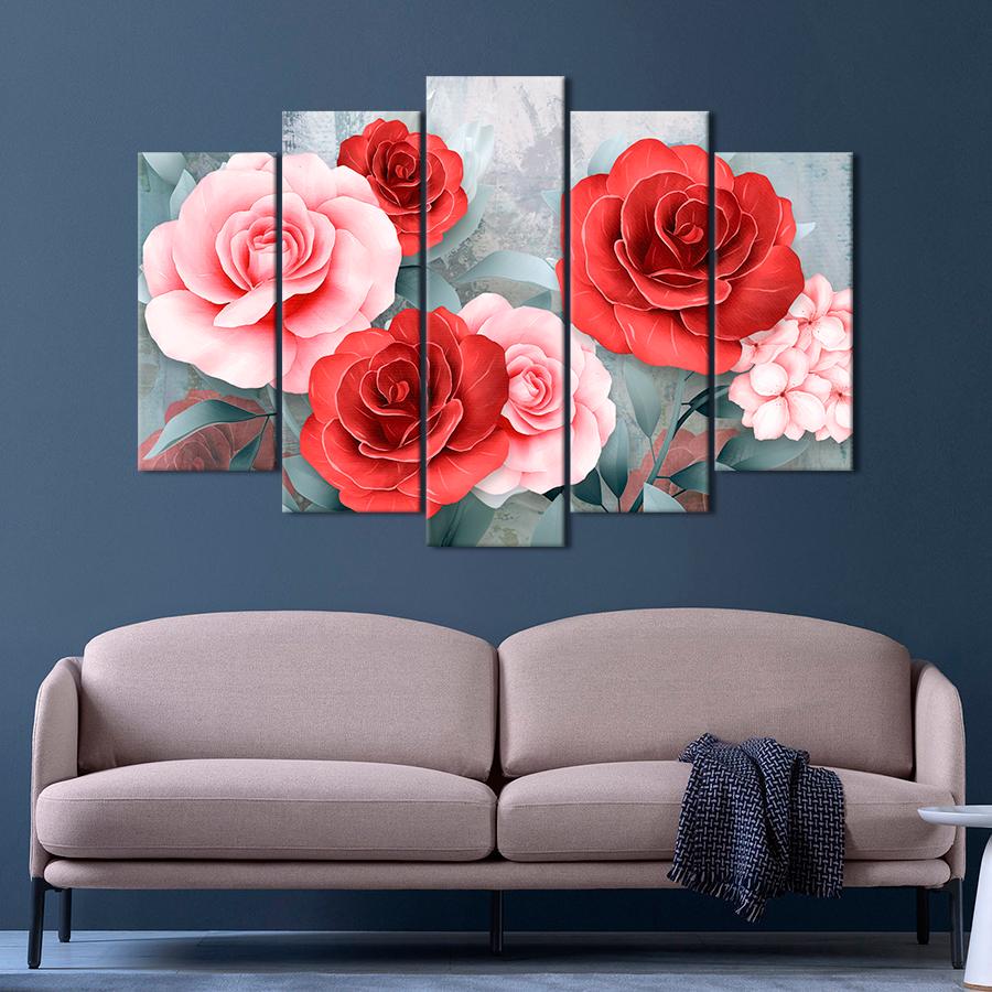 Картина на полотні Красиві червоні та рожеві троянди 137x85 см (V383-5_L)