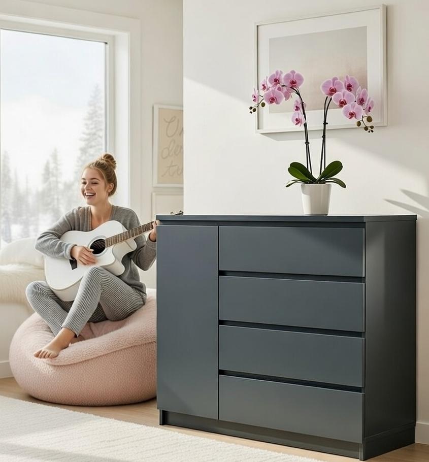 Комод Мастер Форм Брайт ДСП 4/1 1000х376х950 мм левосторонний Антрацитовый Комод Мастер Форм Брайт ДСП 4/1 1000х376х950 мм левосторонний Антрацитовый