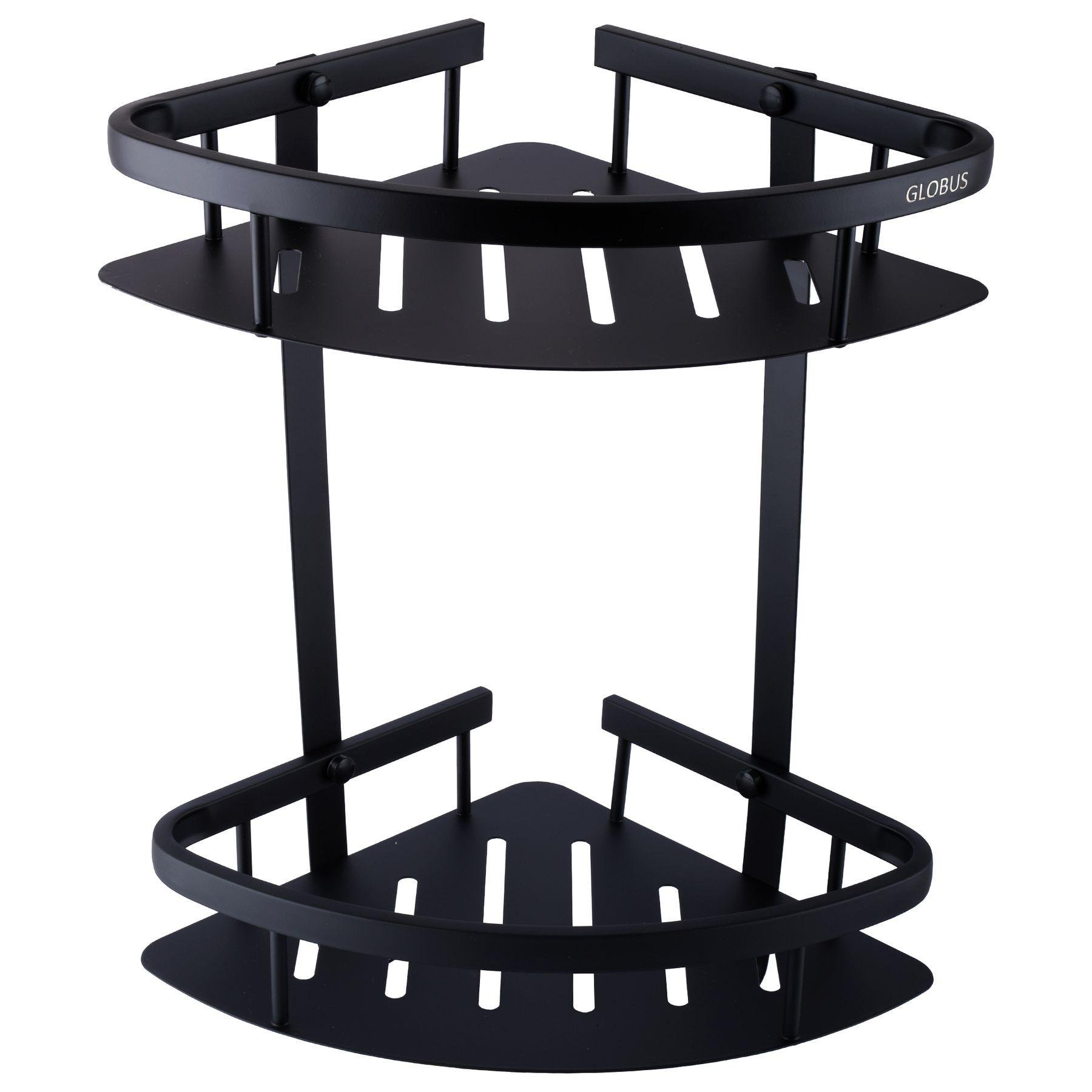 Полка настенная металлическая Globus Lux BS8422 000021392 2-х ярусная угловая Черный (103549)