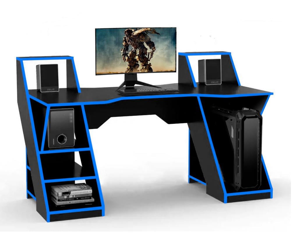 Стол геймерский Zeus Magnus ЛДСП Черный/Синий (Ma-1BS)