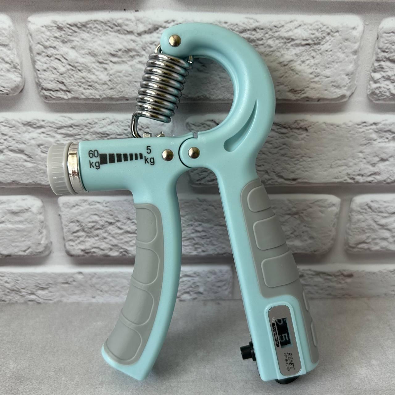 Еспандер кистьовий 5-60 кг з лічильником і регульованим навантаженням Turquoise/Grey