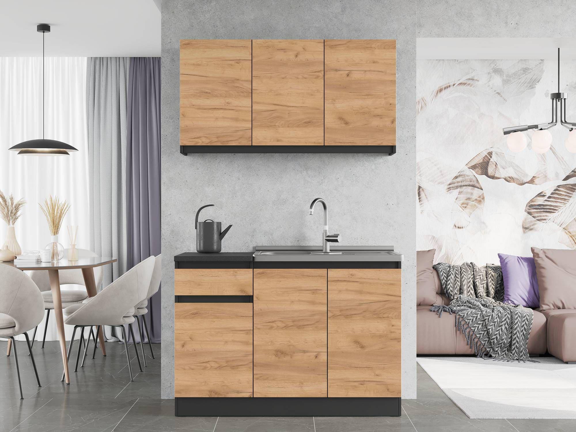 Кухня без столешницы и мойки Эверест К-5 Эко ДСП 1,2 м Дуб Крафт Золотой/Дуб Крафт Золотой/Антрацитовый (09177)