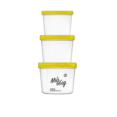 Набір контейнерів для харчових продуктів Народний продукт круглі 0,3/0,5/0,7 л Прозорий/Жовтий (УТ000049169)