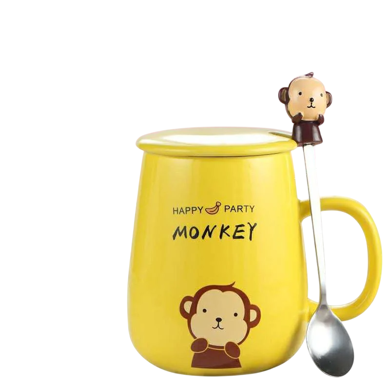 Чашка с крышкой и ложкой Обезьяна 6969 400 мл Желтый (4363155)