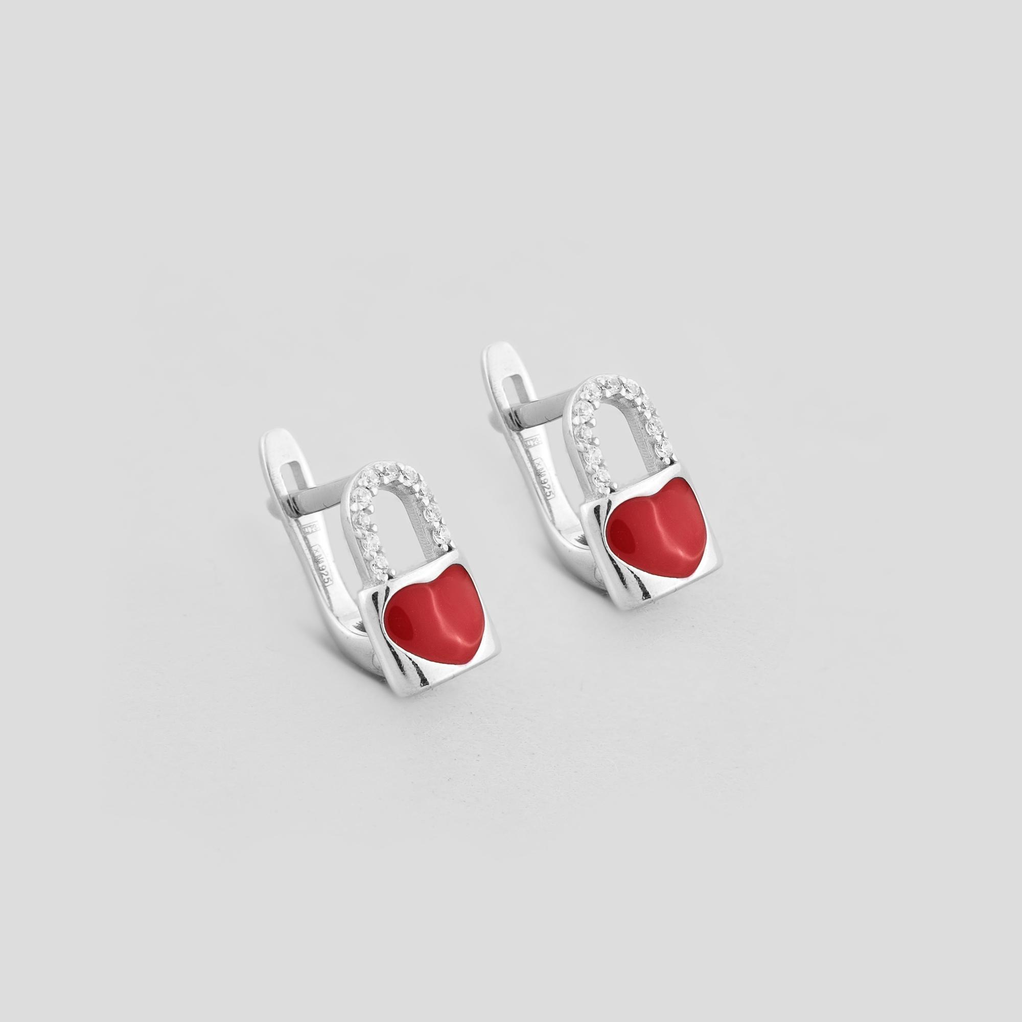 Серебряные серьги Minimal Красный замочек (16565)