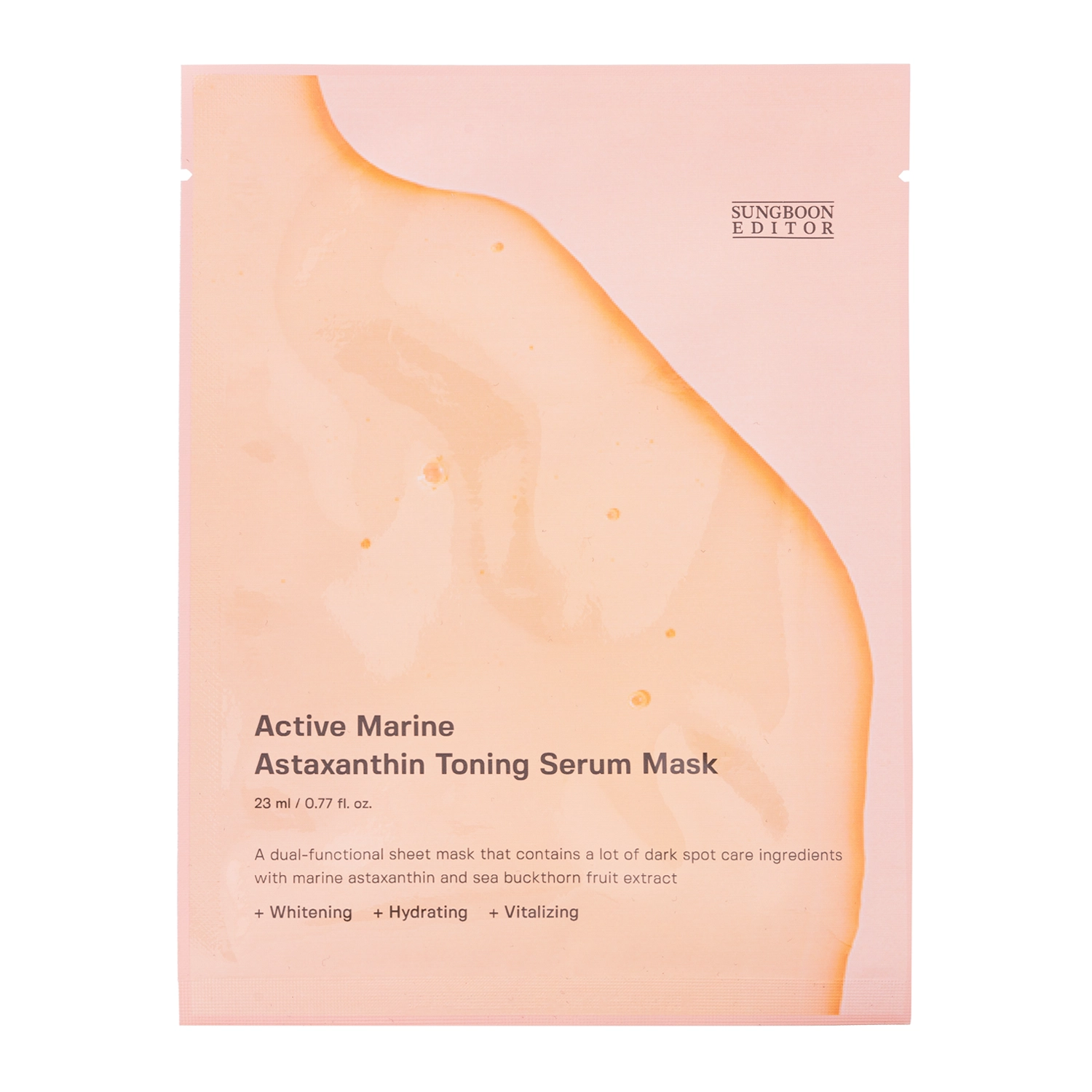 Маска освітлююча Sungboon Editor Active Marine Astaxanthin Toning Serum Mask з астаксантином/ніацинамідом і глутатіоном 23 мл (8809684565841)