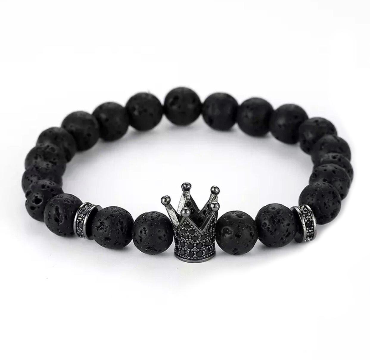 Браслет из лавового камня с высокой короной 19 Черный (20037) Браслет из лавового камня с высокой короной 19 Черный (20037)