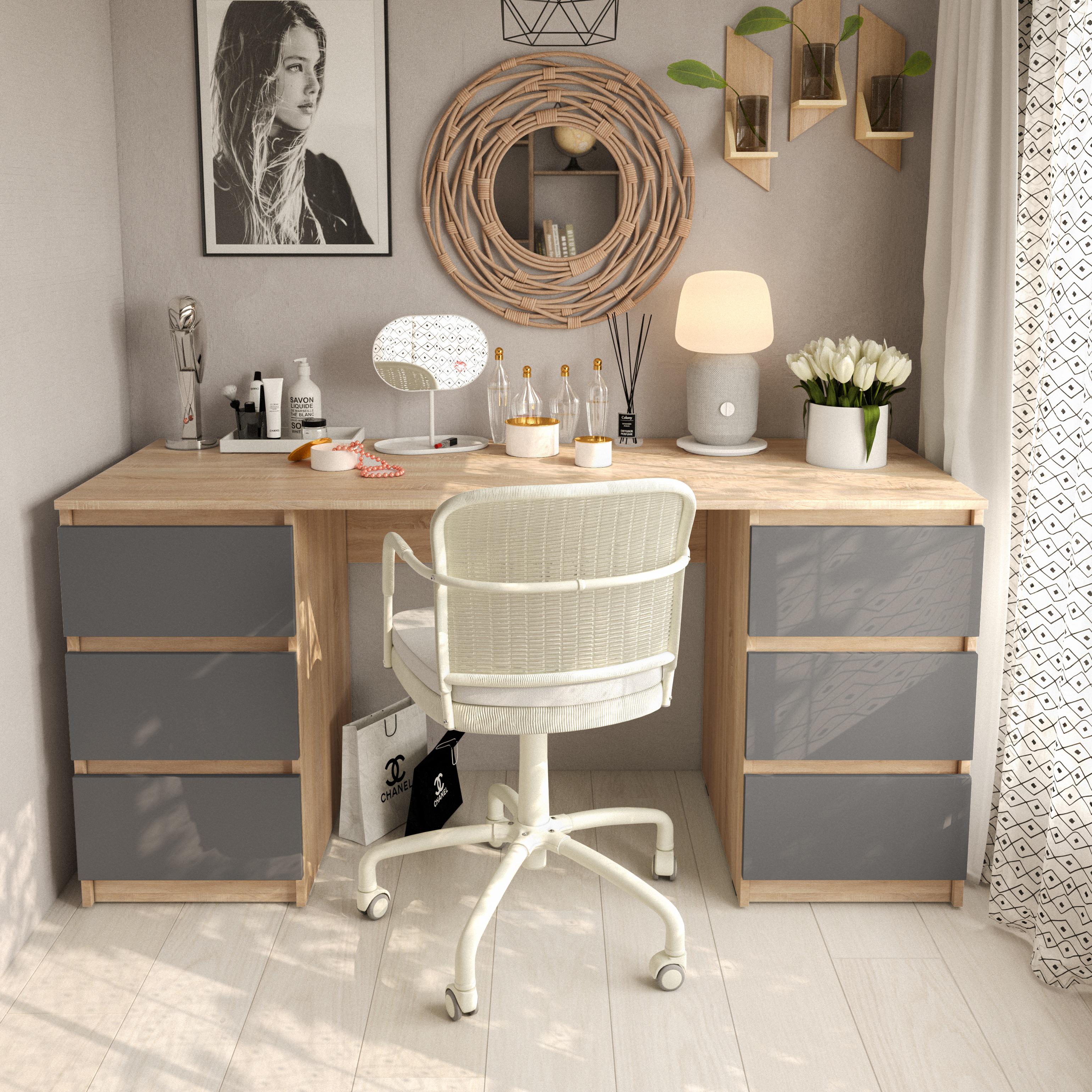 Письмовий стіл із двома тумбами без ручок 1580х758х600 мм Дуб сонома/Антрацитовий (mt-228-sn-an)