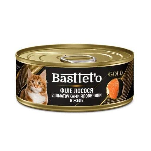 Корм влажный для кошек Basttet`o Gold филе лосося с кусочками говядины в желе 85 г (арт. Бт0056)