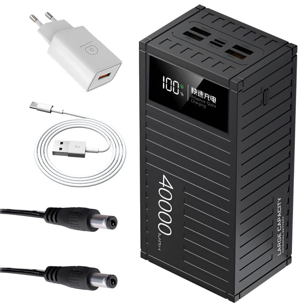 Джерело безперебійного живлення для роутера Andowl 40000 mAh з кабелем-перехідником USB DC 9V/12V і швидка зарядка з кабелем (42e46962)