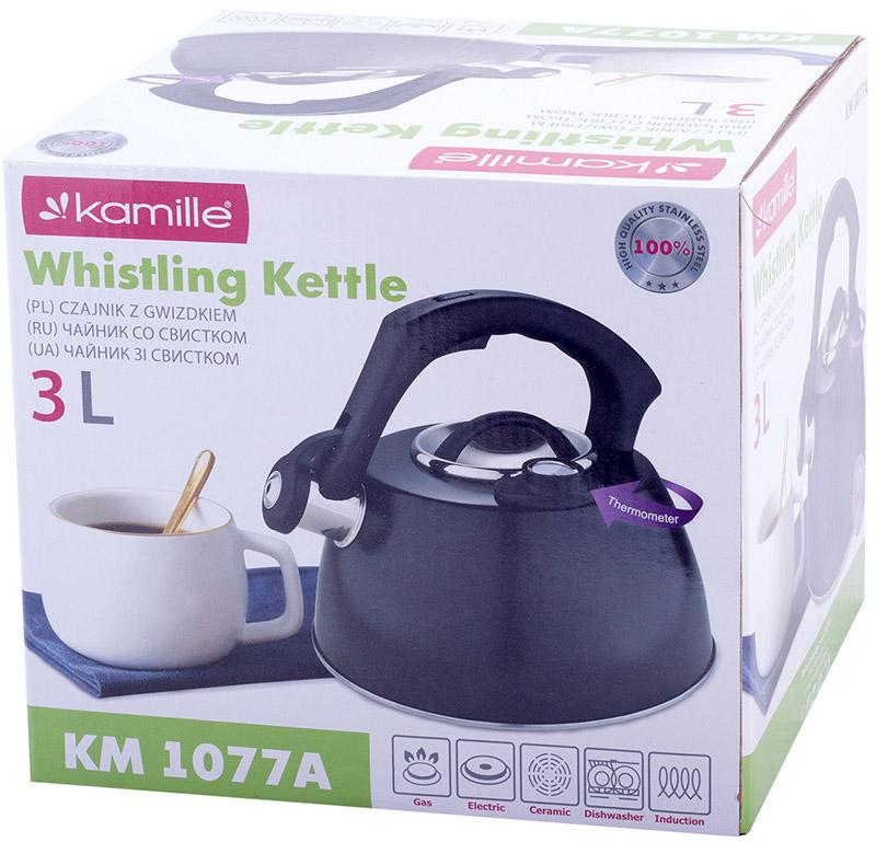 Чайник Kamille Whistling Kettle Thermo из нержавеющей стали со свистком и термометром 3 л Черный - фото 6