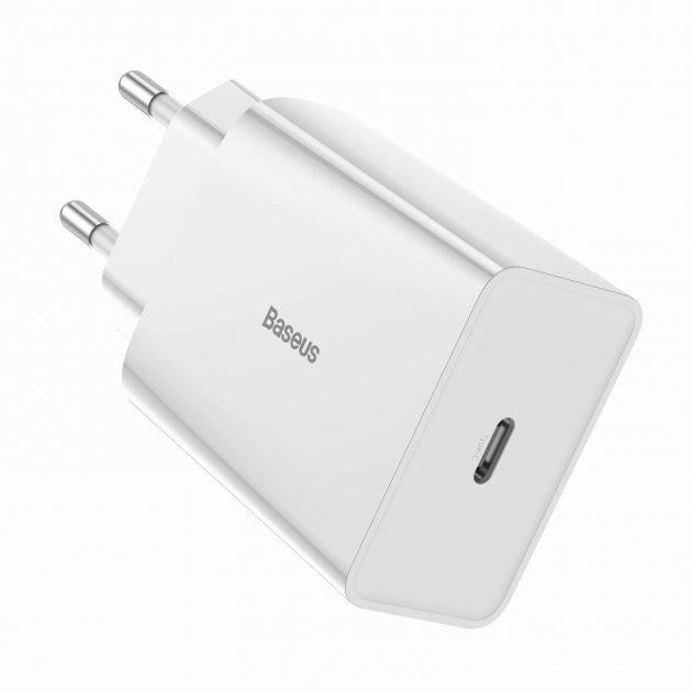 Зарядний мережевий пристрій Baseus 20W Speed Mini Quick Charger 3.0 Power Delivery 3.0 1Type-C 3A White (496525)