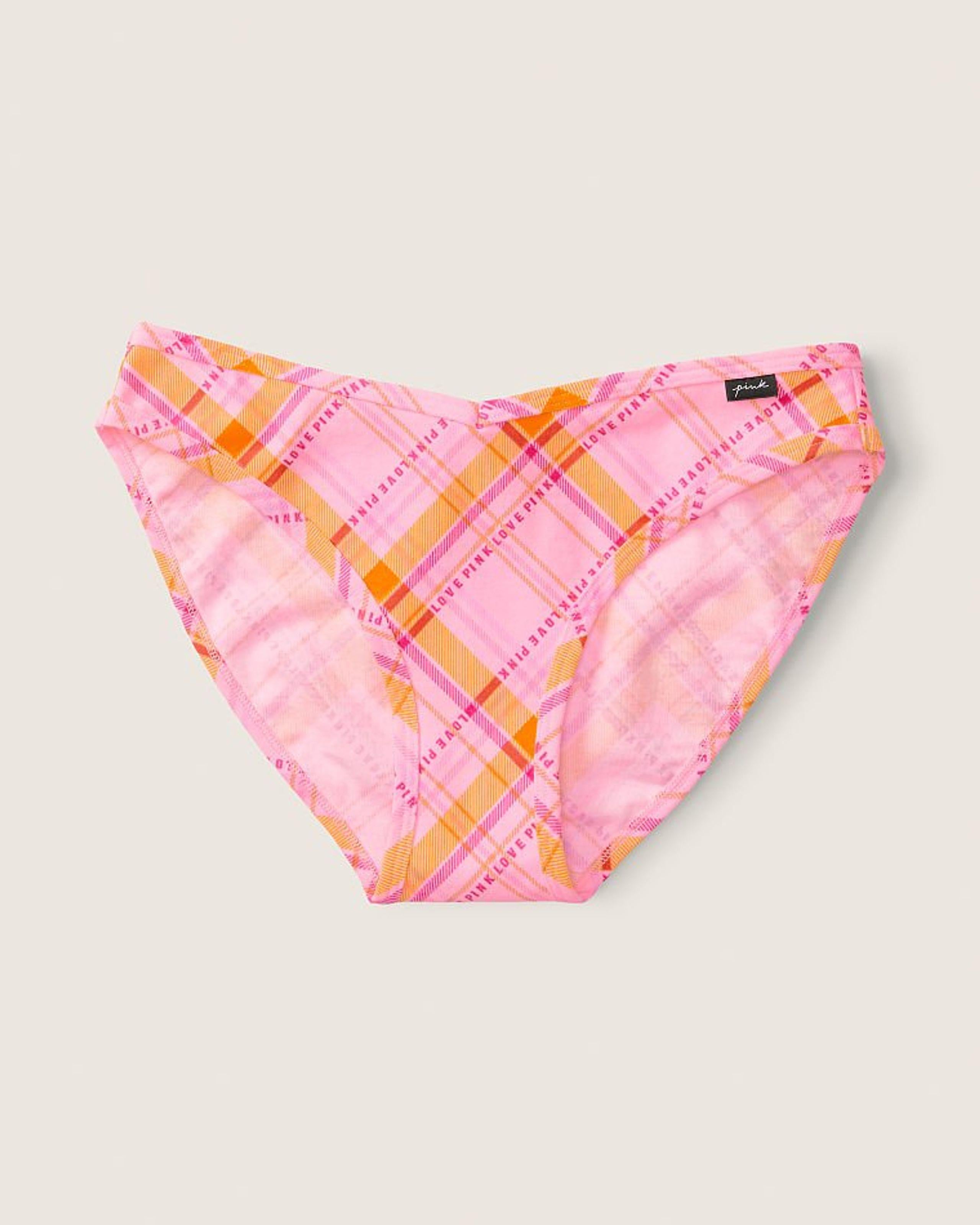 Трусики Victoria's Secret PINK Cotton Bikini Pink-Orange Plaid Panty S Розовый (26486469)