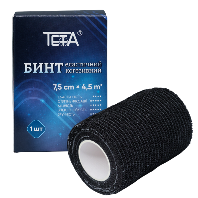 Бинт эластичный когезивный Тета 7,5 см х 4,5 м Черный (4820185416320)
