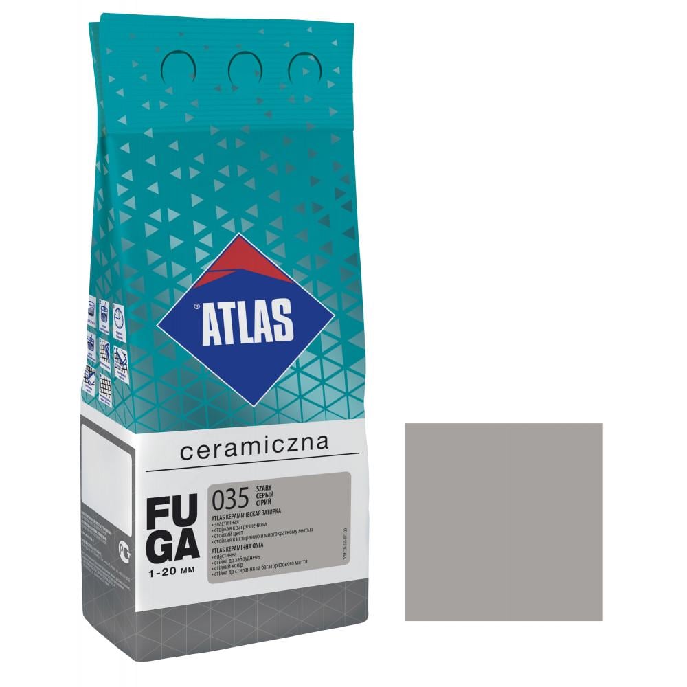 Фуга для плитки ATLAS CERAMICZNA 035 керамічна 1-20 мм 2 кг Сірий (000104362) - фото 1
