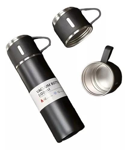 Термос Flask с крышкой-чашкой и двумя чашками 500 мл Черный (407069) - фото 2