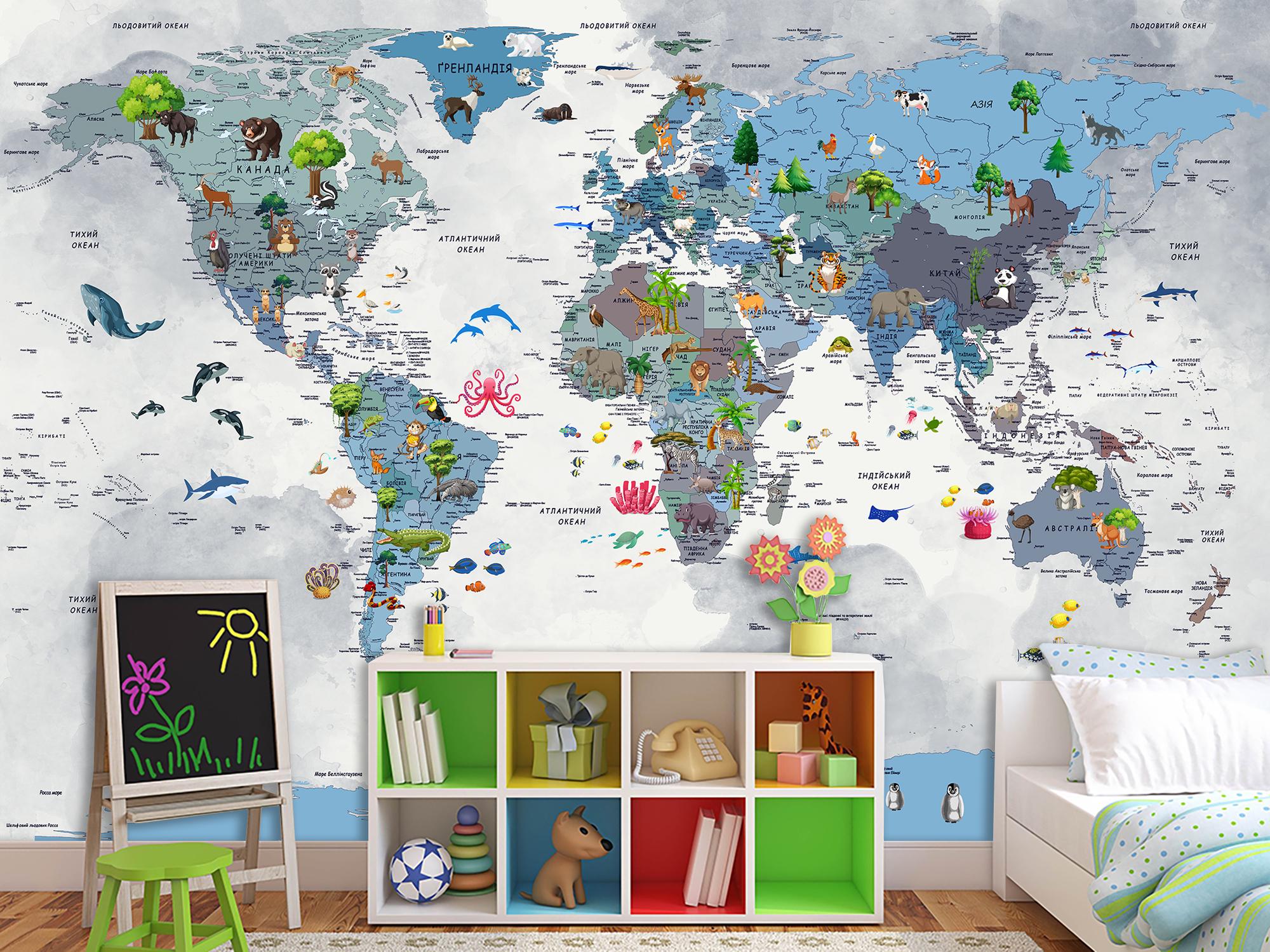 Фотошпалери флізелінові Upstream Дитяча карта світу 153х230 см (S5KM-003/3) - фото 4 Фотошпалери флізелінові Upstream Дитяча карта світу 153х230 см (S5KM-003/3) - фото 4
