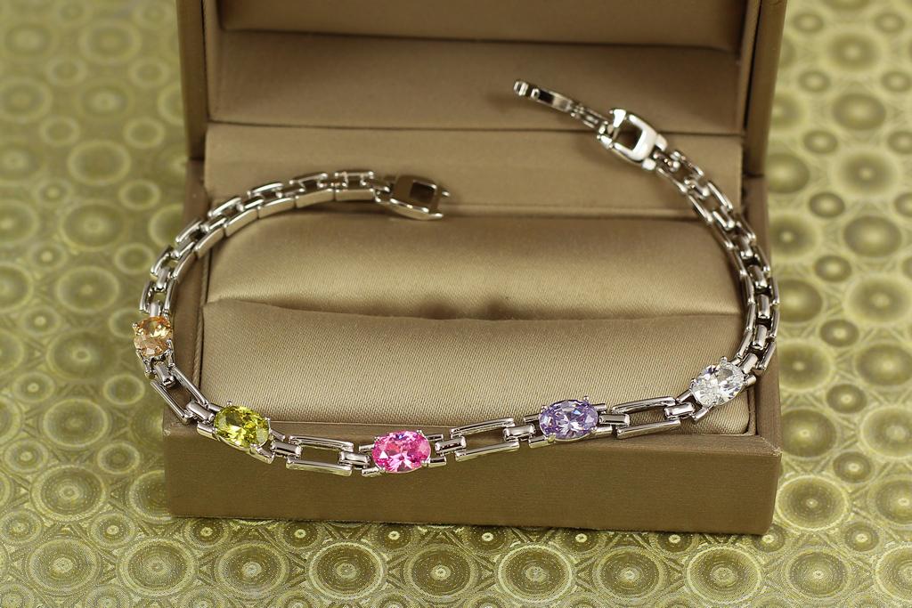 Браслет Xuping Jewelry Манхэттен с разноцветными камнями 19,5 см Серебристый