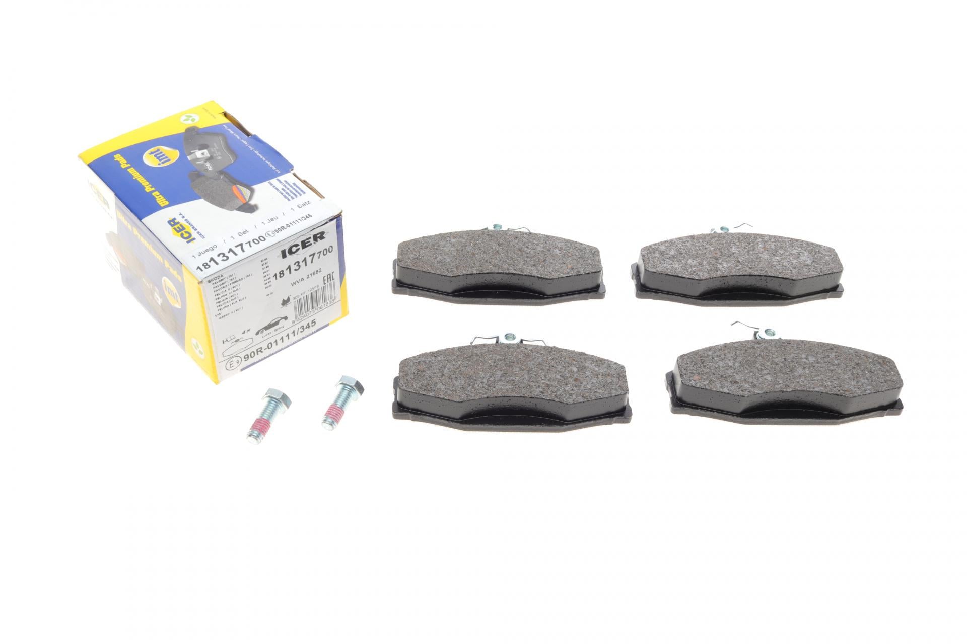 Колодки тормозные передние ICER 181317-700 VW Caddy 96-00/Skoda Felicia 94-01/Favorit 90-97