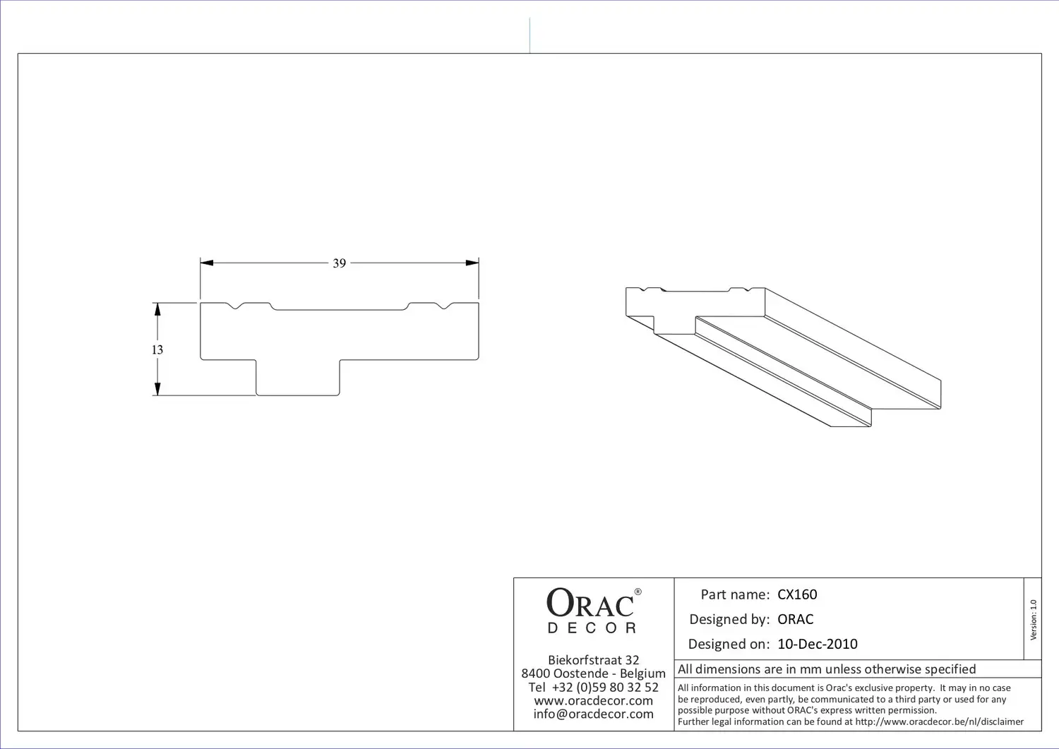 Карниз Orac Decor грунтованный 2000x13x39 мм (CX160) - фото 3