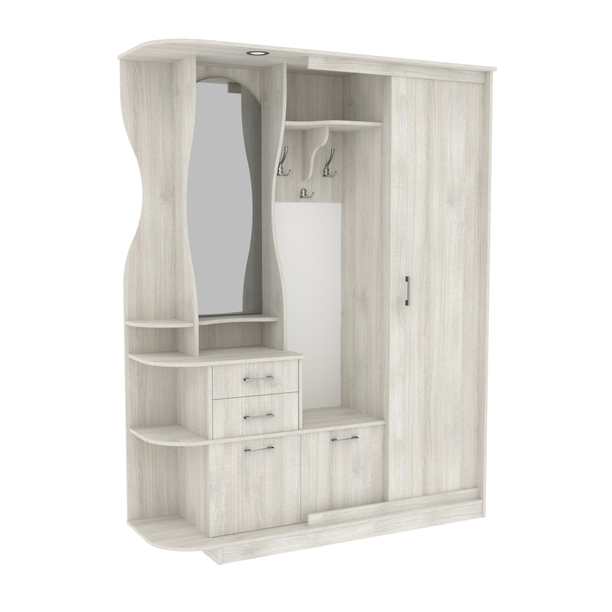 Прихожая прямая LUX шкаф-комод с зеркалом и вешалкой 1910х400х2100 мм Дуб шамони светлый (25036896)