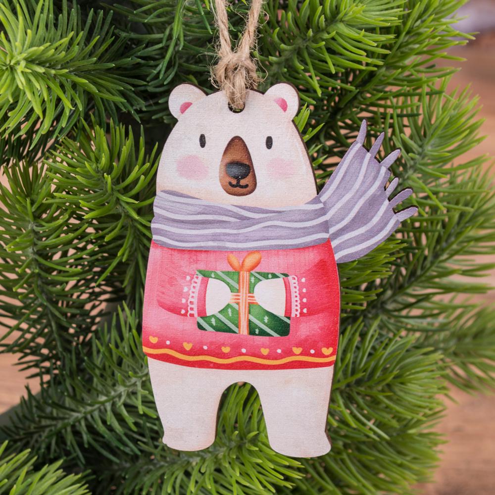Игрушка новогодняя подвесная Медведь в шарфе (3788-1)