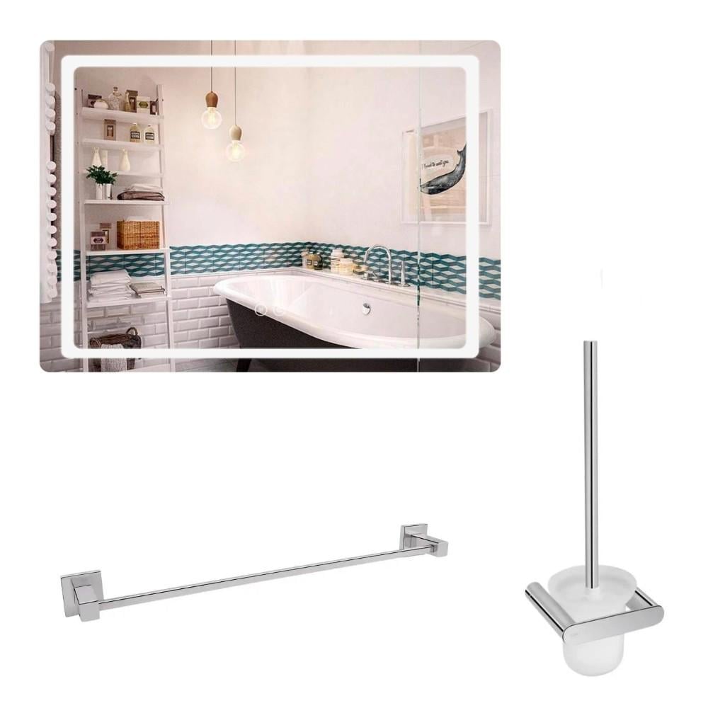 Комплект для ванної Qt з LED-дзеркалом 800х600 мм Touch з антизапотіванням/йоржик і тримач рушників Qtap