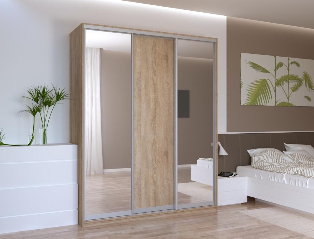 Шкаф-купе трехдверный Doros Сити Лайт 180х60х225 см Дуб Сонома/2 Зеркала (DRS-011084)