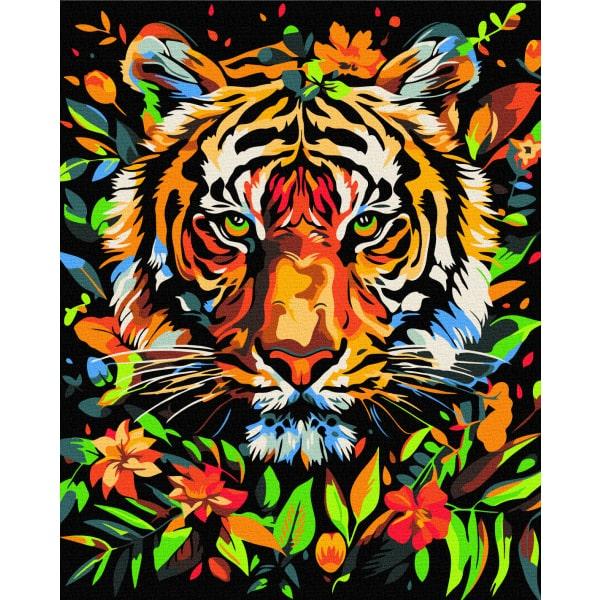 Картина по номерам BrushMe Тигр в цветах BSB0026 с флуоресцентными красками на черном полотне 40x50 см (2322626248)