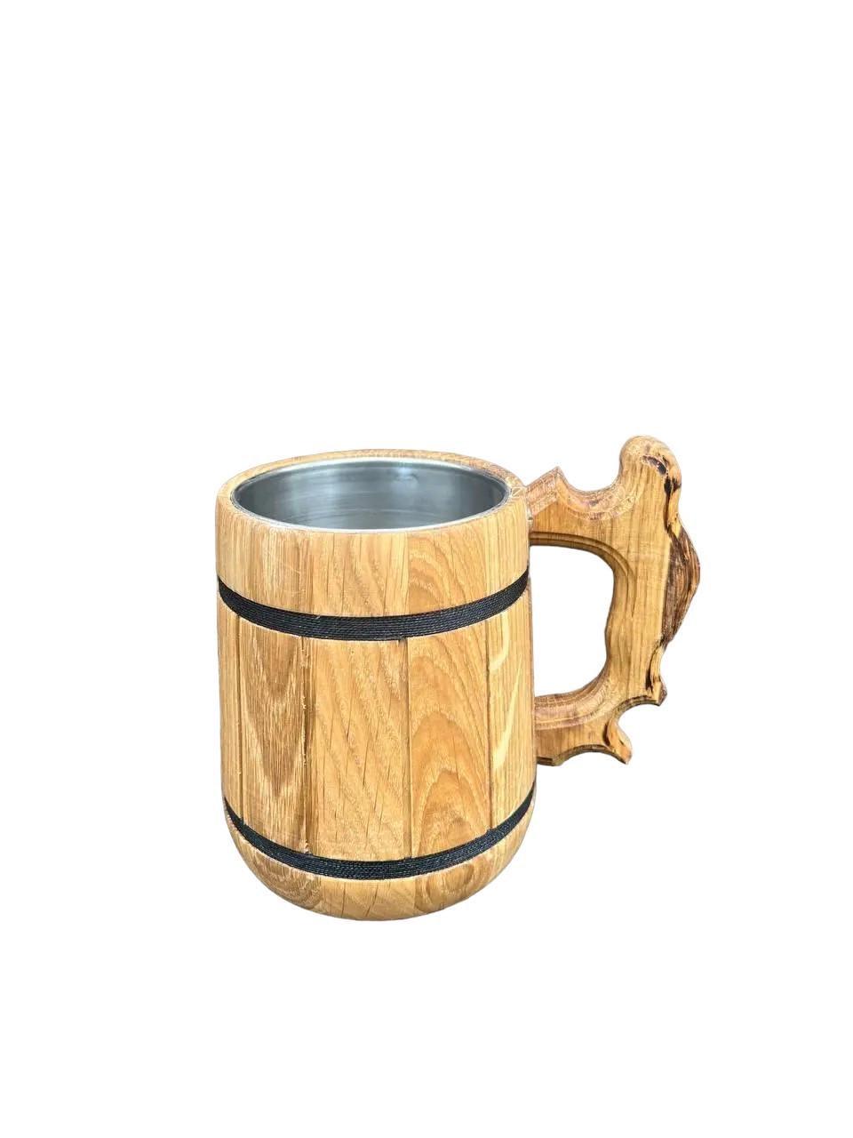 Пивний кухоль дубовий з металом 0,5 л світлий (1983481694)