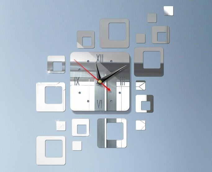 Часы настенные 3D кварцевые зеркальные акриловые Квадрат 45х38 Серебристый (8605)