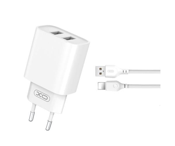 Устройство сетевое зарядное XO CE02C 2USB с кабелем lightning 2,1A 1 м White