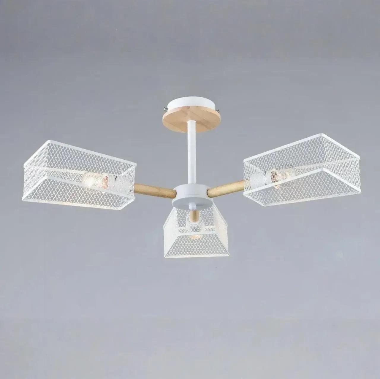 Люстра потолочная Valeso с деревянным каркасом под три лампы Е27 IP20 B N6687/3 Белый (28687538)