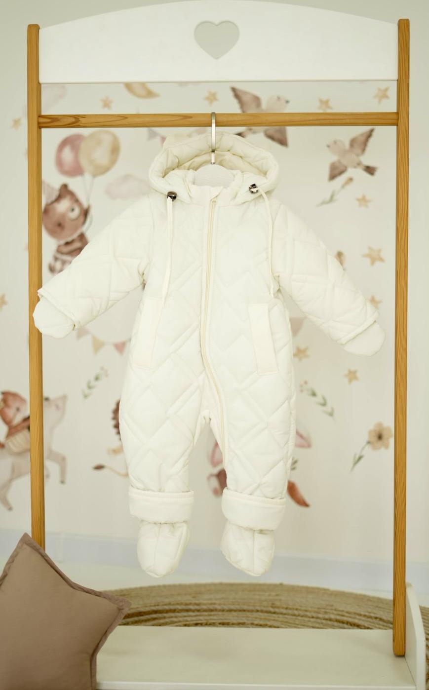 Комбінезон дитячий зимовий суцільний стьобаний 68 см Молочний (976)