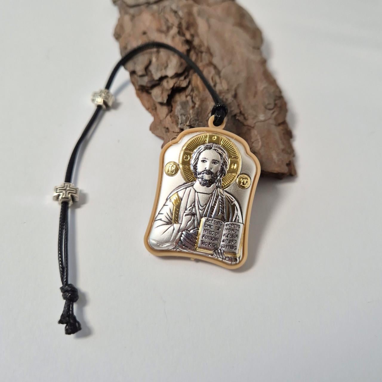 Икона автомобильная двусторонняя ладанка Иисус Казанская Богорордица Серебро 925 пробы Позолота