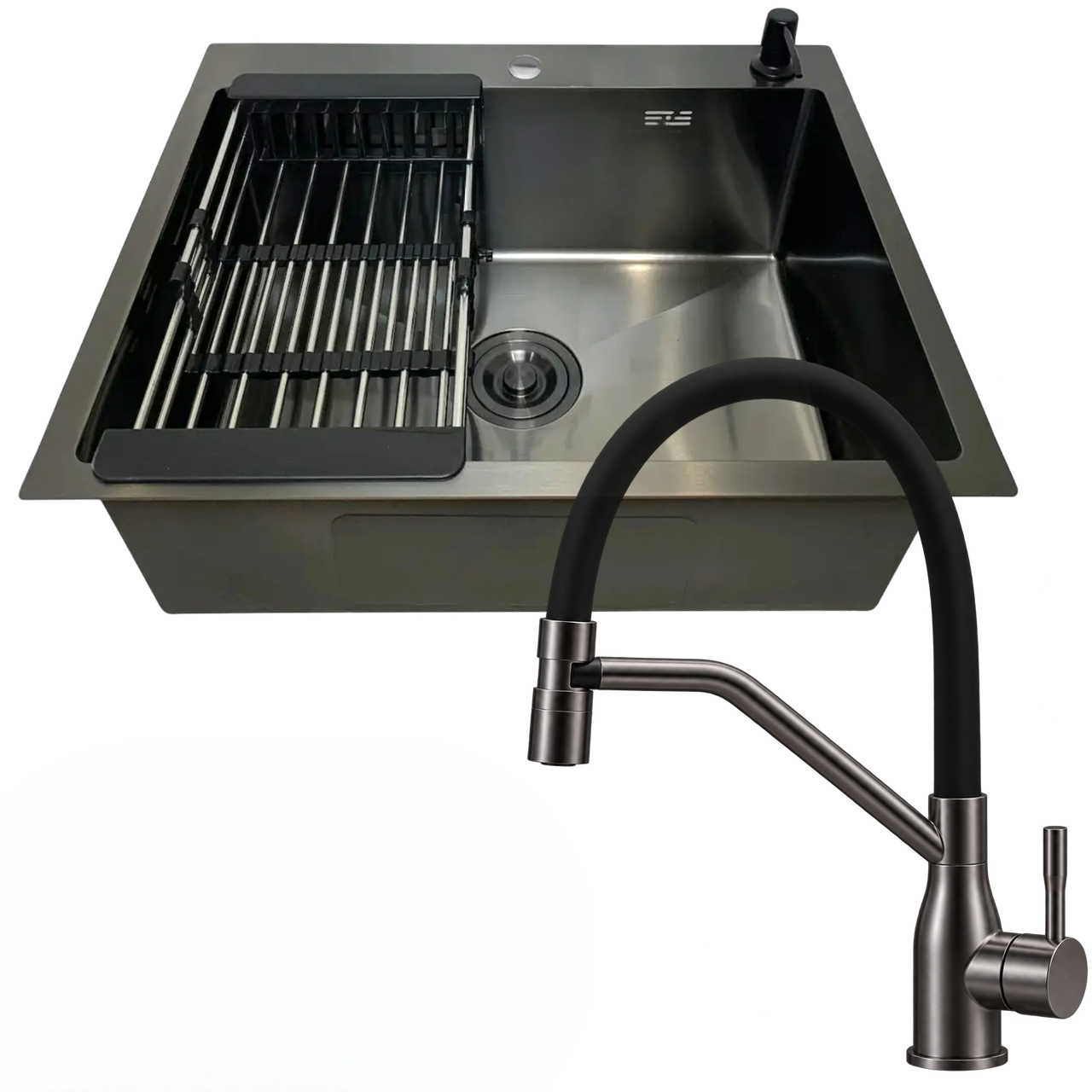Комплект кухонной мойки Kraft HM 50х50 см PVD 3.0/1.0 мм NANO Black (3160723515)
